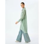 Koton Cepli Düğmeli Gömlek Yaka Keten Karışımlı Uzun Oversize Tunik - Yeşil - 36