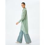Koton Cepli Düğmeli Gömlek Yaka Keten Karışımlı Uzun Oversize Tunik