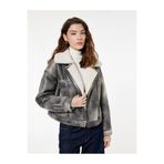 Koton Cepli Fermuarlı Eskitilmiş Süet Görünümlü İçi Suni Kürklü Crop Biker Mont