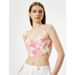 Koton Çiçekli Büstiyer Kalın Askılı Kalp Yaka Slim Fit Kadın Ürün Yazlık Rahat Tasarım - 42 - Pembe