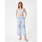 Koton Çiçekli Culotte Pantolon Bol Paça Cepli Normal Bel - Mavi - 36