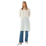Koton Çizgili Gömlek Yaka Uzun Kollu Oversize Midi Tunik Elbise