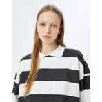 Koton Çizgili Polo Yaka Oversize Sweatshirt