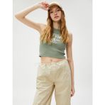 Koton Crop Atlet Baskılı Fitilli Bisiklet Yaka - XS - Yeşil