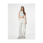 Koton Crop Atlet Bisiklet Yaka Kolsuz Slim Fit Ribanalı - Yeşil