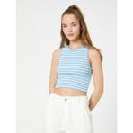 Koton Crop Atlet Halter Yaka Fitilli Biye Detaylı - XS - Mavi