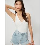 Koton Crop Atlet Halter Yaka Fitilli - XS - Ekru