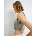 Koton Crop Atlet Halter Yaka Metalik Sim Baskılı Fitilli - Yeşil