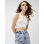 Koton Crop Atlet Halter Yaka Pencere Detaylı Fitilli - XS - Ekru