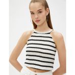 Koton Crop Atlet Halter Yaka Triko Ajurlu Dar Kesim - XS - Siyah