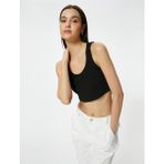 Koton Crop Atlet Kalın Askılı U Yaka Fitilli - XL - Siyah