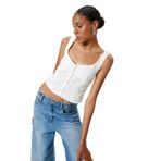Koton Crop Atlet Poplin Kalın Askılı Düğmeli V Yaka Slim Fit