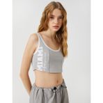 Koton Crop Atlet U Yaka Askılı Baskılı Fitilli Pamuklu - XS - Gri