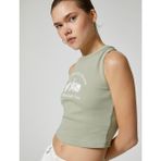 Koton Crop Baskılı Atlet Yuvarlak Yaka Ribanalı Pamuklu - XS - Yeşil