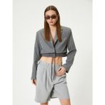Koton Crop Blazer Ceket Bel Detaylı Bağlamalı Kruvaze Ters Yaka - Gri - 34