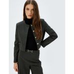 Koton Crop Blazer Ceket Yakasız Gold Düğme Detaylı - Gri - 42