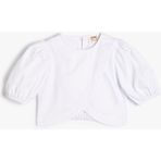 Koton Crop Bluz Asimetrik Kesim Arkası Düğmeli Kısa Balon Kollu Pamuklu - Beyaz - 9 - 10 Yaş