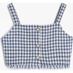 Koton Crop Bluz Askılı Tüvit Çiçek Düğme Detaylı - Mavi - Beyaz - 11 - 12 Yaş