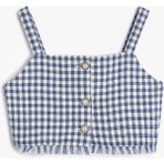 Koton Crop Bluz Askılı Tüvit Çiçek Düğme Detaylı - Mavi - Beyaz - 9 - 10 Yaş