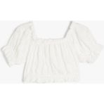 Koton Crop Bluz Balon Kol Fisto Detaylı - Ekru - 13 - 14 Yaş