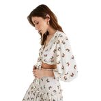 Koton Crop Bluz Balon Kollu Çiçekli Önden Bağlamalı