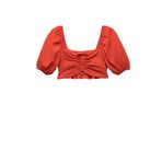 KOTON Crop Bluz Balon Kollu Gipe Detaylı Kare Yaka