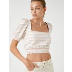 Koton Crop Bluz Beli Lastikli