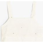Koton Crop Bluz Çiçek Dokulu Kare Yaka - Ekru - 11 - 12 Yaş