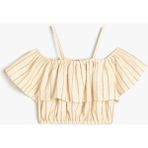 Koton Crop Bluz Düşük Omuz Askılı Kısa Kollu Pamuklu - 9 - 10 Yaş - Ekru
