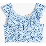 Koton Crop Bluz Düşük Omuz Fırfırlı Çiçek Desenli - Beyaz - 11 - 12 Yaş