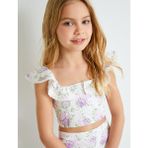 Koton Crop Bluz Fistolu Çiçek Desenli Fırfırlı - Mor - 11 - 12 Yaş