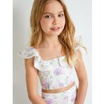 Koton Crop Bluz Fistolu Çiçek Desenli Fırfırlı
