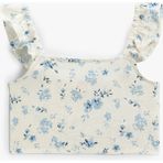 Koton Crop Bluz Keten Karışımlı Fırfırlı Askılı - Ekru - 9 - 10 Yaş