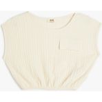 Koton Crop Bluz Kolsuz Dokulu Beli Lastikli - Ekru - 11 - 12 Yaş