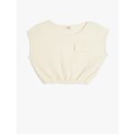 Koton Crop Bluz Kolsuz Dokulu Beli Lastikli