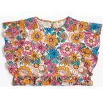Koton Crop Bluz Kolsuz Fırfırlı Çiçek Desenli Pamuklu - Ekru - 9 - 10 Yaş