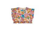 Koton Crop Bluz Kolsuz Fırfırlı Çiçek Desenli Pamuklu