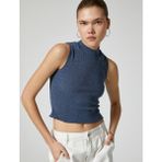 Koton Crop Dik Yaka Atlet Slim Fit Viskoz Kumaş Karışımlı - Mavi - XS