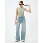 Koton Crop Fitilli Atlet Bisiklet Yaka Drapeli Pamuklu - Yeşil - XS