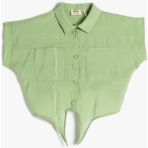 Koton Crop Gömlek Önden Bağlama Detaylı Kısa Kollu Cepli Modal Kumaş - 9 - 10 Yaş - Yeşil