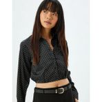 Koton Crop Gömlek Uzun Kollu Puantiyeli Düğmeli Klasik Yaka Slim Fit Beli Lastikli - Siyah - 34