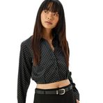 Koton Crop Gömlek Uzun Kollu Puantiyeli Düğmeli Klasik Yaka Slim Fit Beli Lastikli