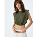 Koton Crop Kolsuz Bluz Bisiklet Yaka Beli Lastikli Viskon Kumaş
