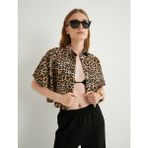 Koton Crop Leopar Gömlek Oversize Kısa Kollu Cepli