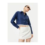 Koton Crop Poplin Gömlek Etek Ucu Renk Kontrastlı Uzun Kollu Pamuklu