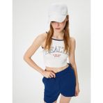 Koton Crop Spor Atlet Slogan Baskılı Halter Yaka Askılı Slim Fit - Ekru