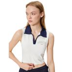 KOTON Crop Spor Atlet Slogan Baskılı Polo Yaka Kolsuz Slim Fit