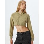 Koton Crop Sweatshirt Fermuarlı Kapüşonlu Kelebek Işlemeli - Yeşil