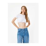 Koton Crop Tişört Balon Form Skinny Kısa Kollu Yuvarlak Yaka Pamuklu