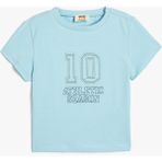 Koton Crop Tişört Baskılı Kısa Kollu Bisiklet Yaka Pamuklu - Mavi - 9 - 10 Yaş